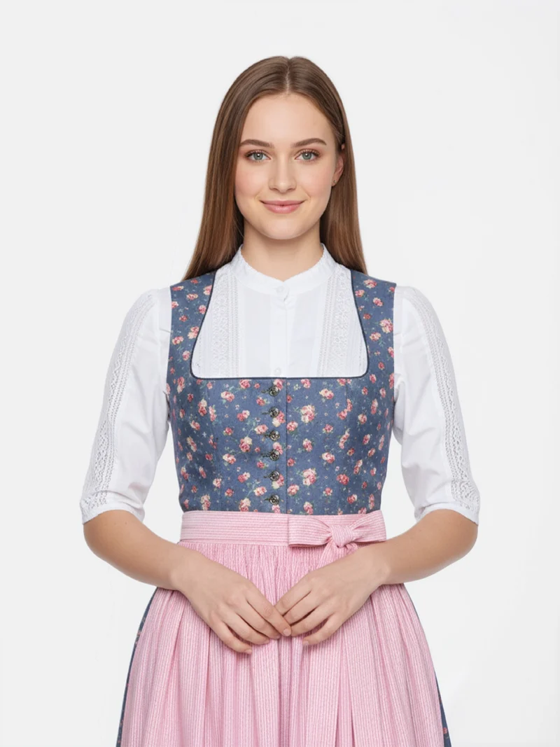 Edle Dirndlbluse mit Stehkragen und Spitzenbesatz