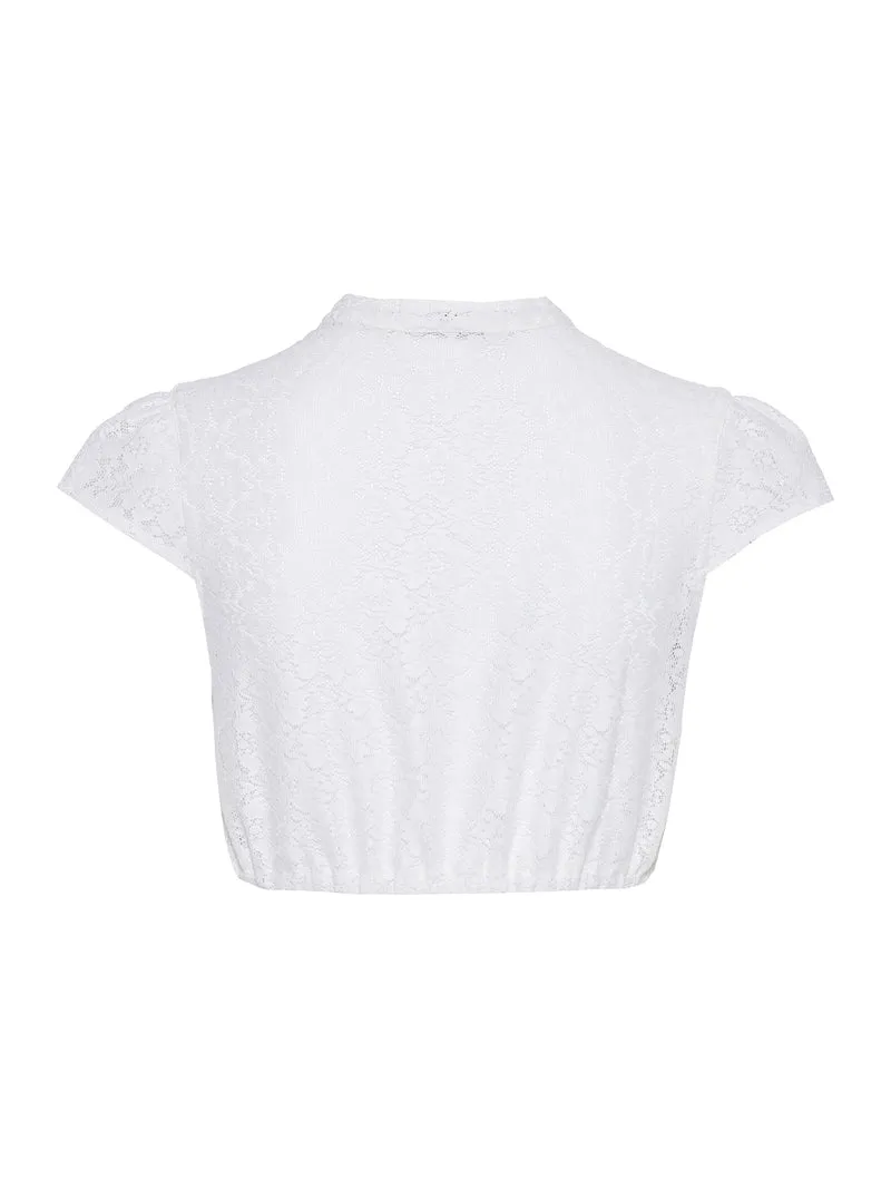 Hochgeschlossene Spitzen-Dirndlbluse mit Stehkrage