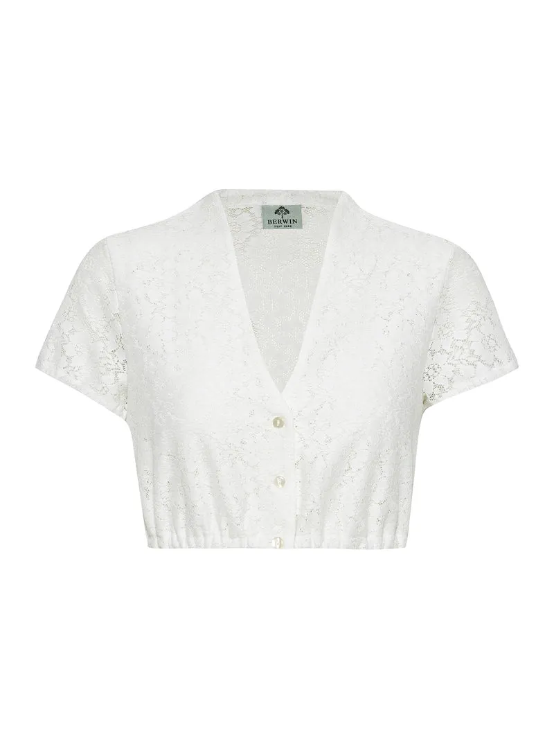 Spitzen-Dirndlbluse mit elegantem Schalkragen