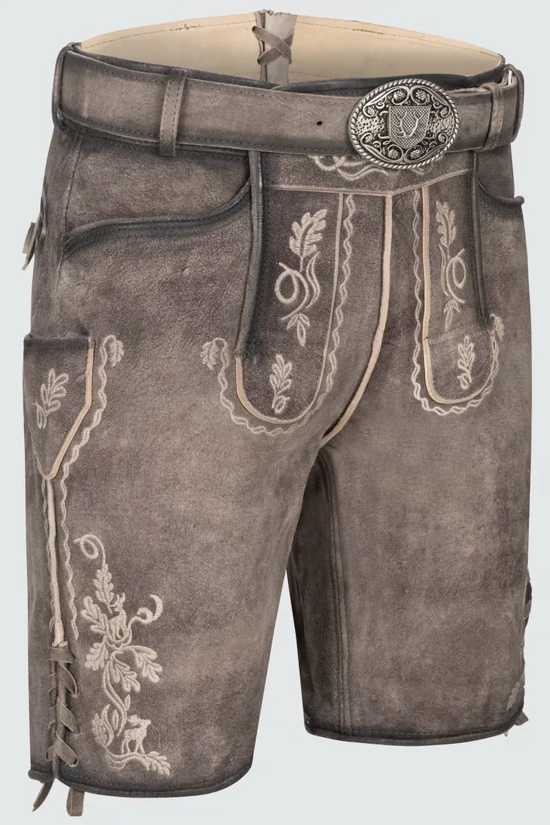 Kruger Men's Lederhosen "Ulli" with belt (grey)