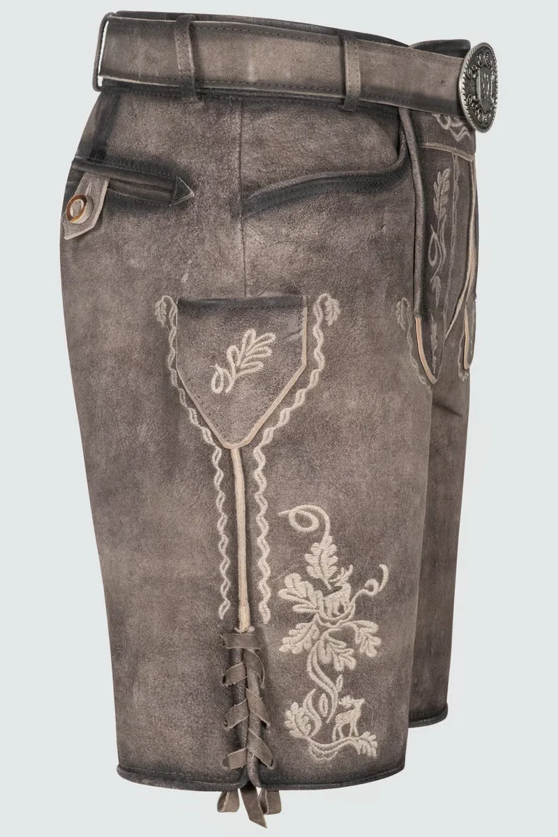 Kruger Men's Lederhosen "Ulli" with belt (grey)