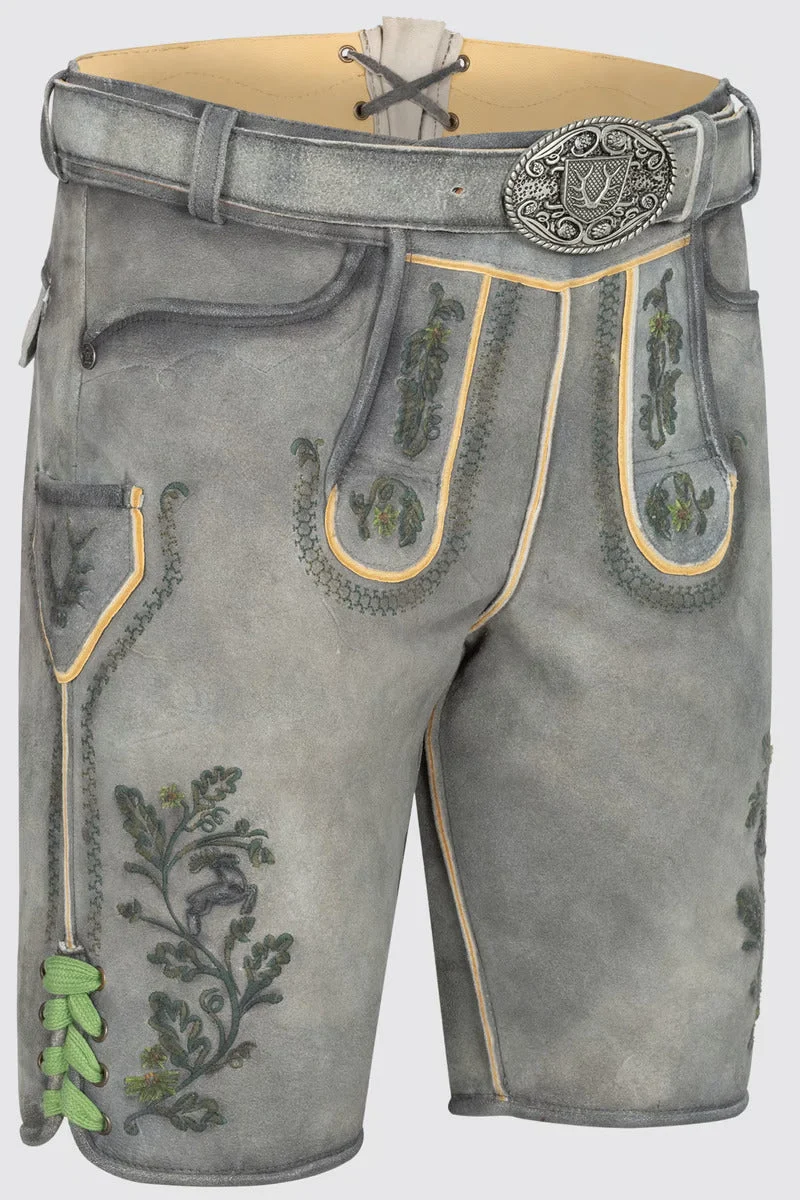 Kruger Men's Lederhosen "Charlie" with belt (gray w/green)