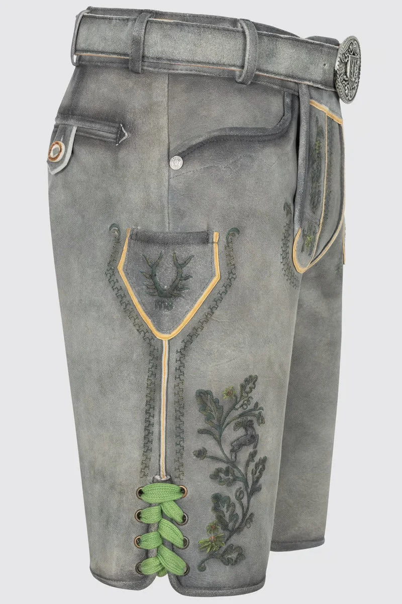 Kruger Men's Lederhosen "Charlie" with belt (gray w/green)