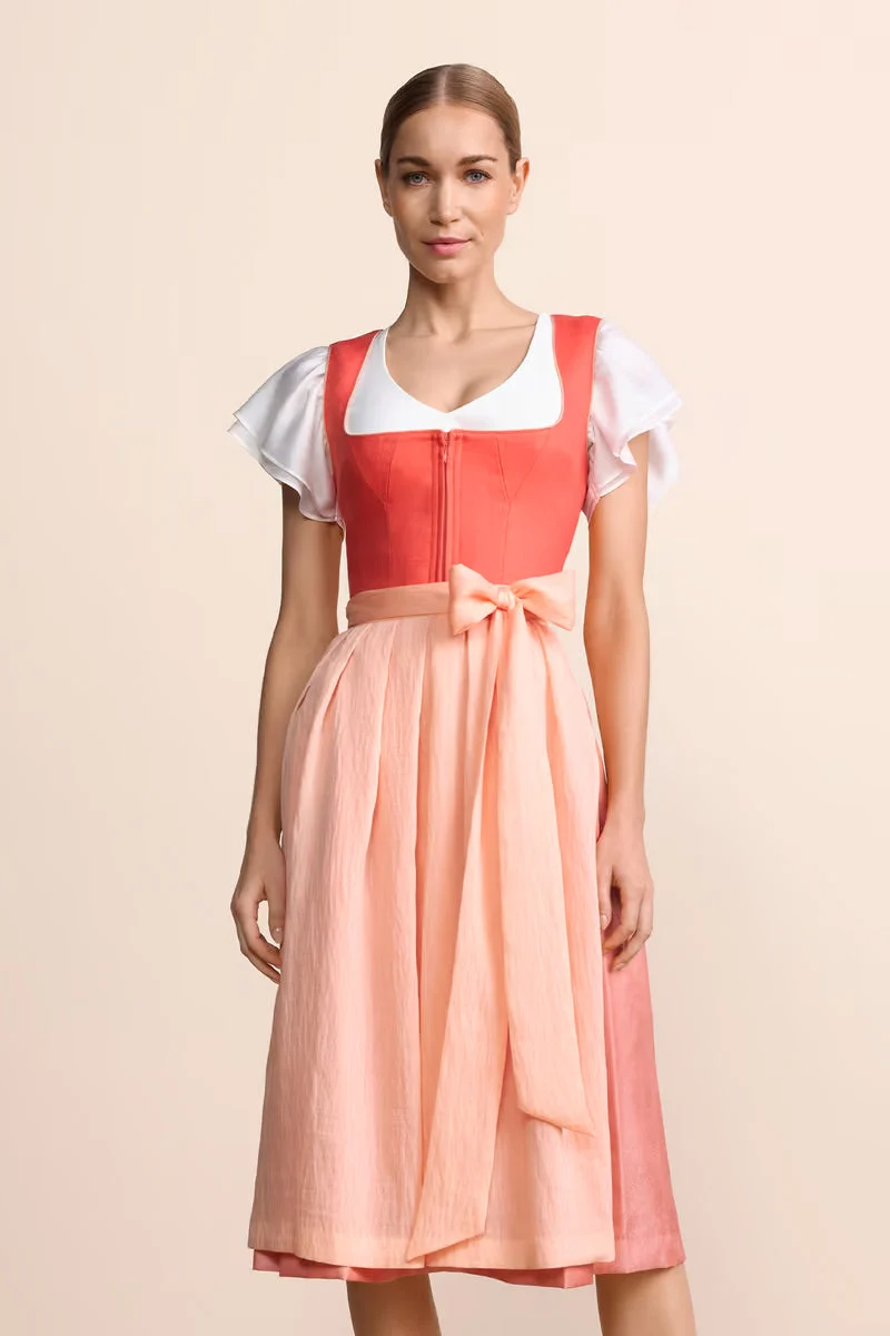 Kruger Sylphira Long Dirndl, Coral — 70cm 2pc Set