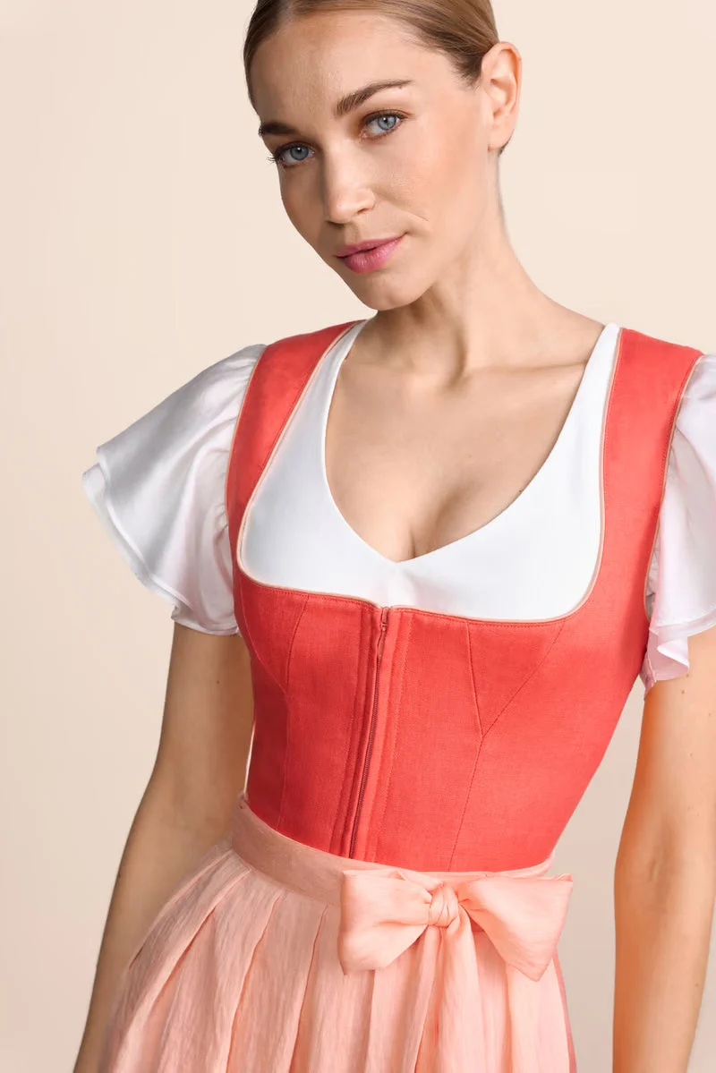 Kruger Sylphira Long Dirndl, Coral — 70cm 2pc Set