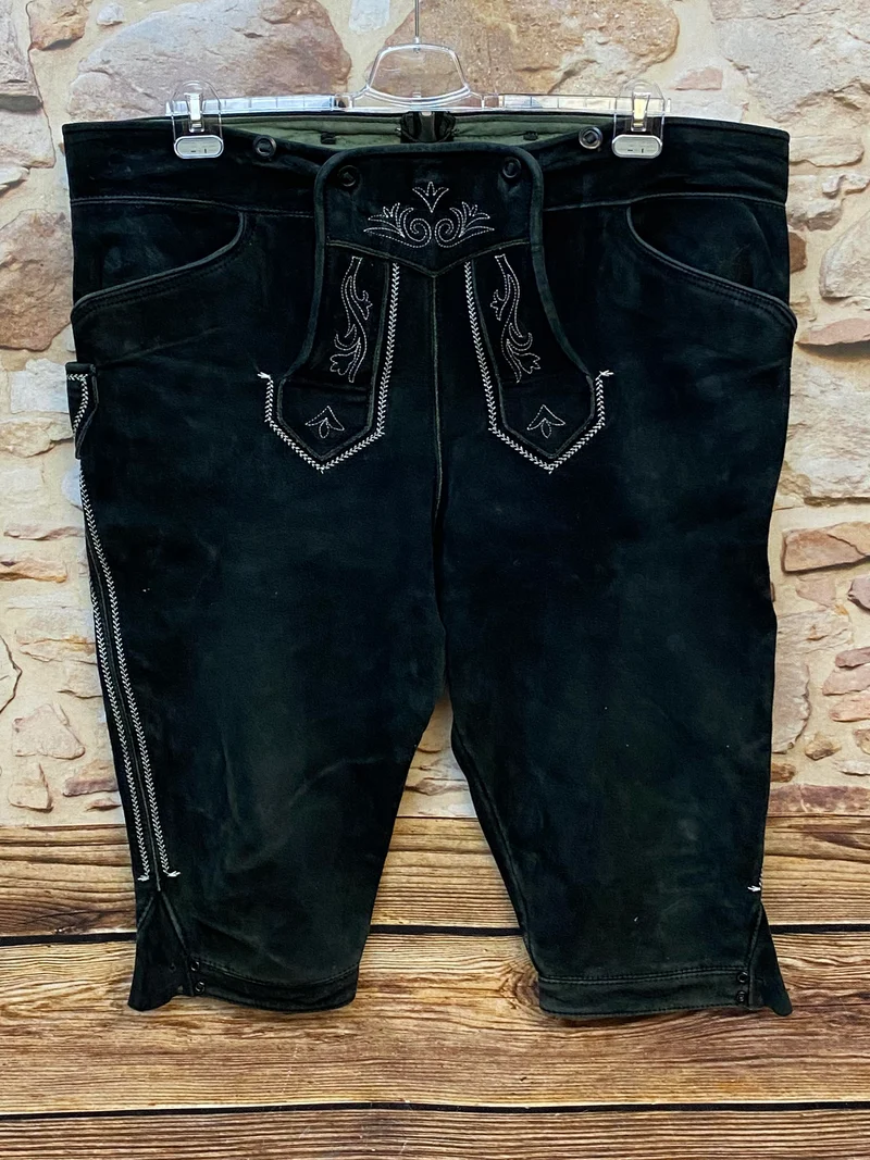 Vintage Trachten Lederhose Kniebund Schwarz – Gr. 58 – Beckert Modell