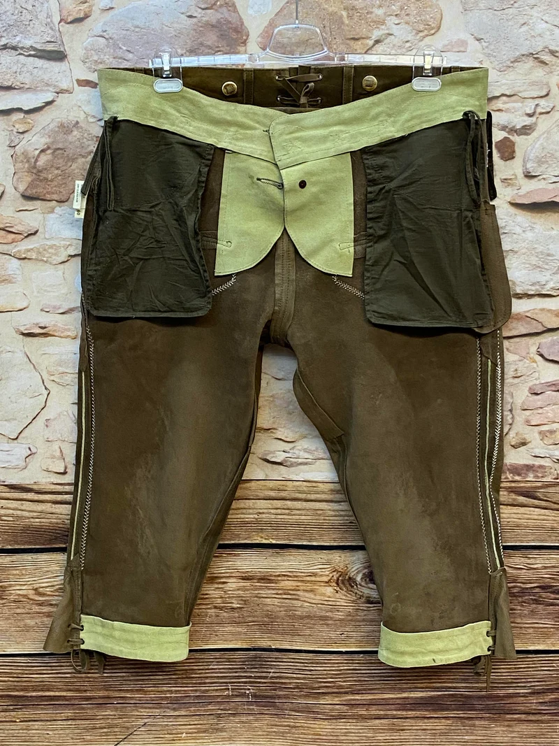 Vintage Trachten Lederhose Herren Kniebund Olivbraun – Gr. 56 Donisl Echtleder