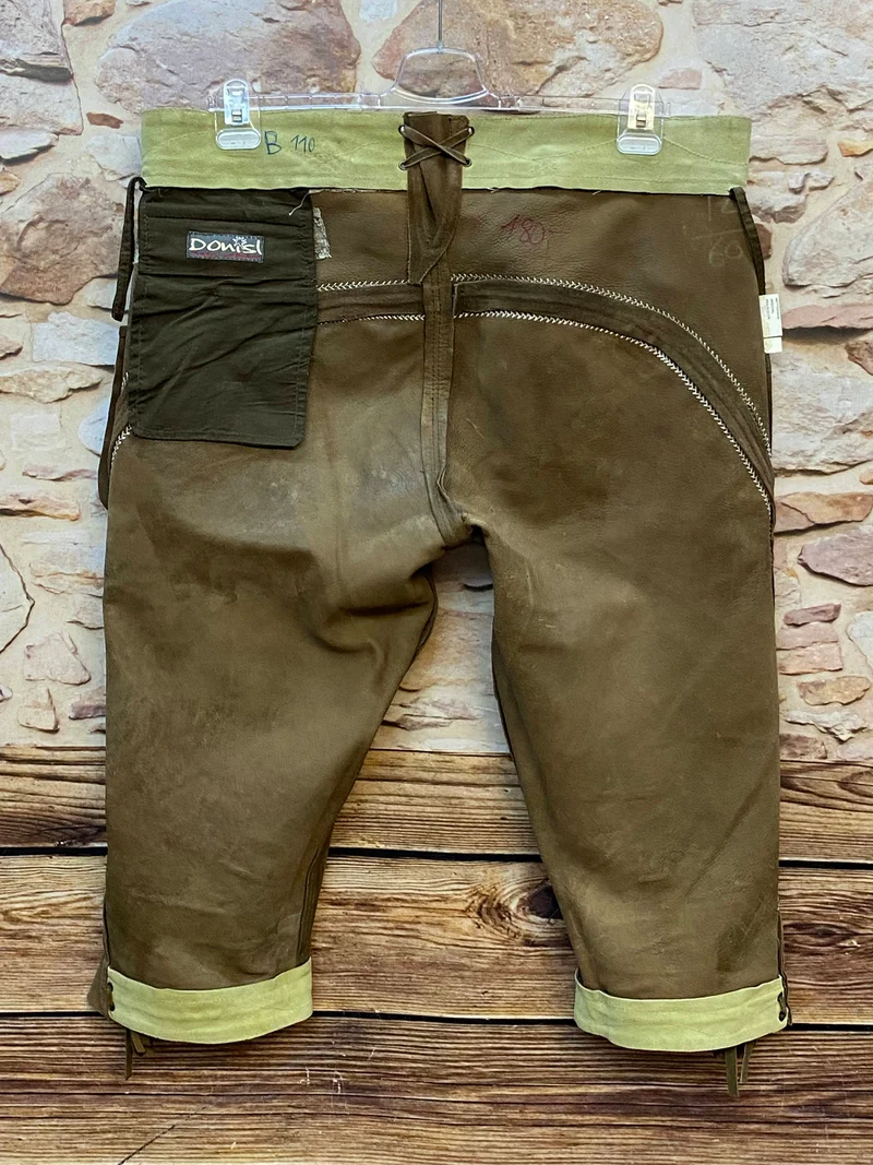 Vintage Trachten Lederhose Herren Kniebund Olivbraun – Gr. 56 Donisl Echtleder