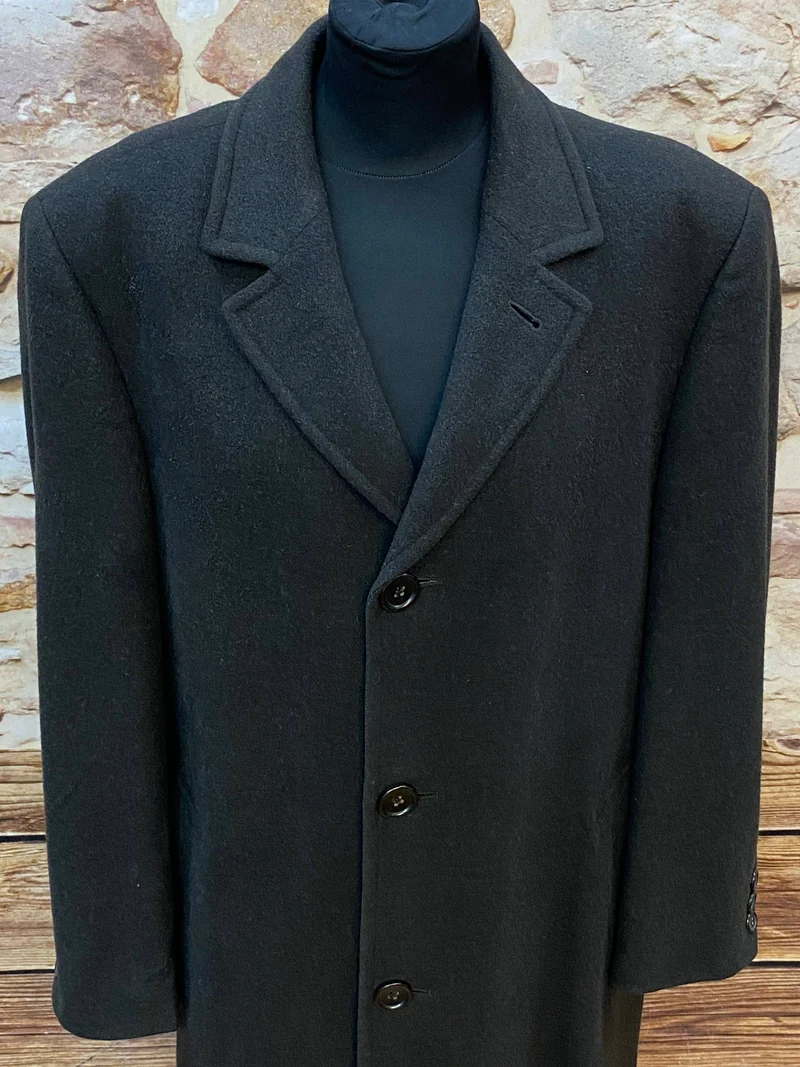 Vintage Herren Lodenmantel Gr. 48 in Schwarz aus Schurwolle