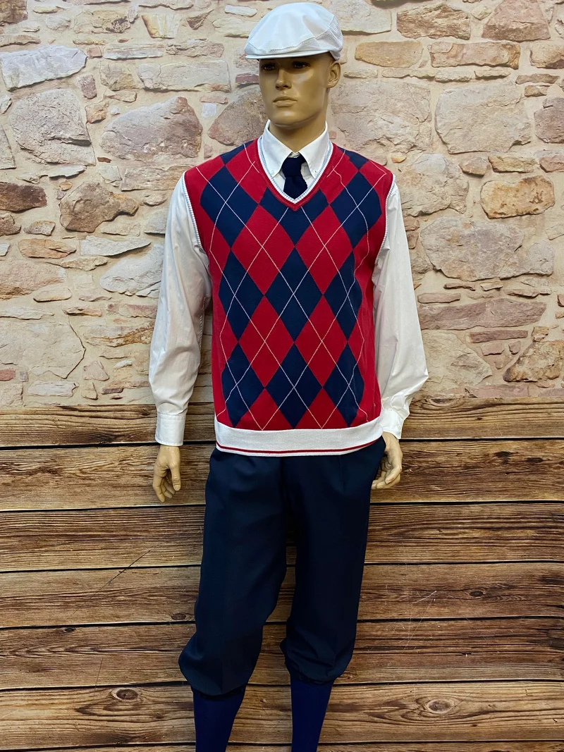 20er-Jahre Hickory Golf Outfit Gr. 50 mit Knickerbocker, Pullunder, Hemd, Mütze & Strickkrawatte