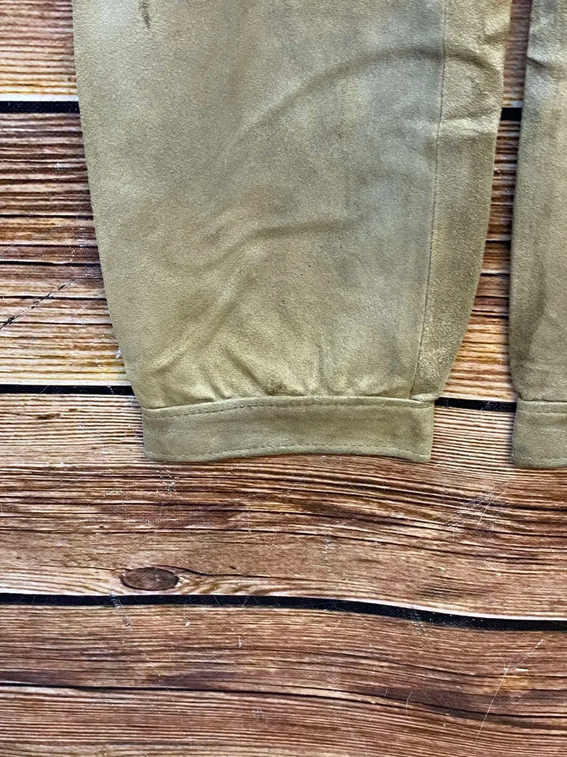 Damen Trachten Lederhose lang Gr. 40 – olivfarbene Wildlederhose