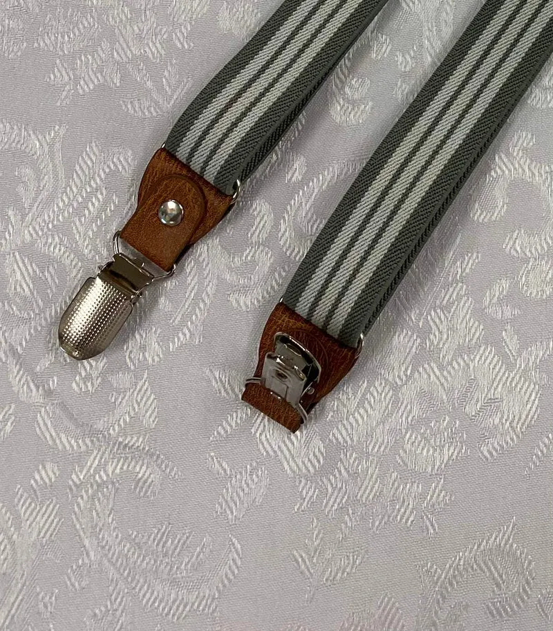 Vintage Hosenträger grau gestreift Y-Form