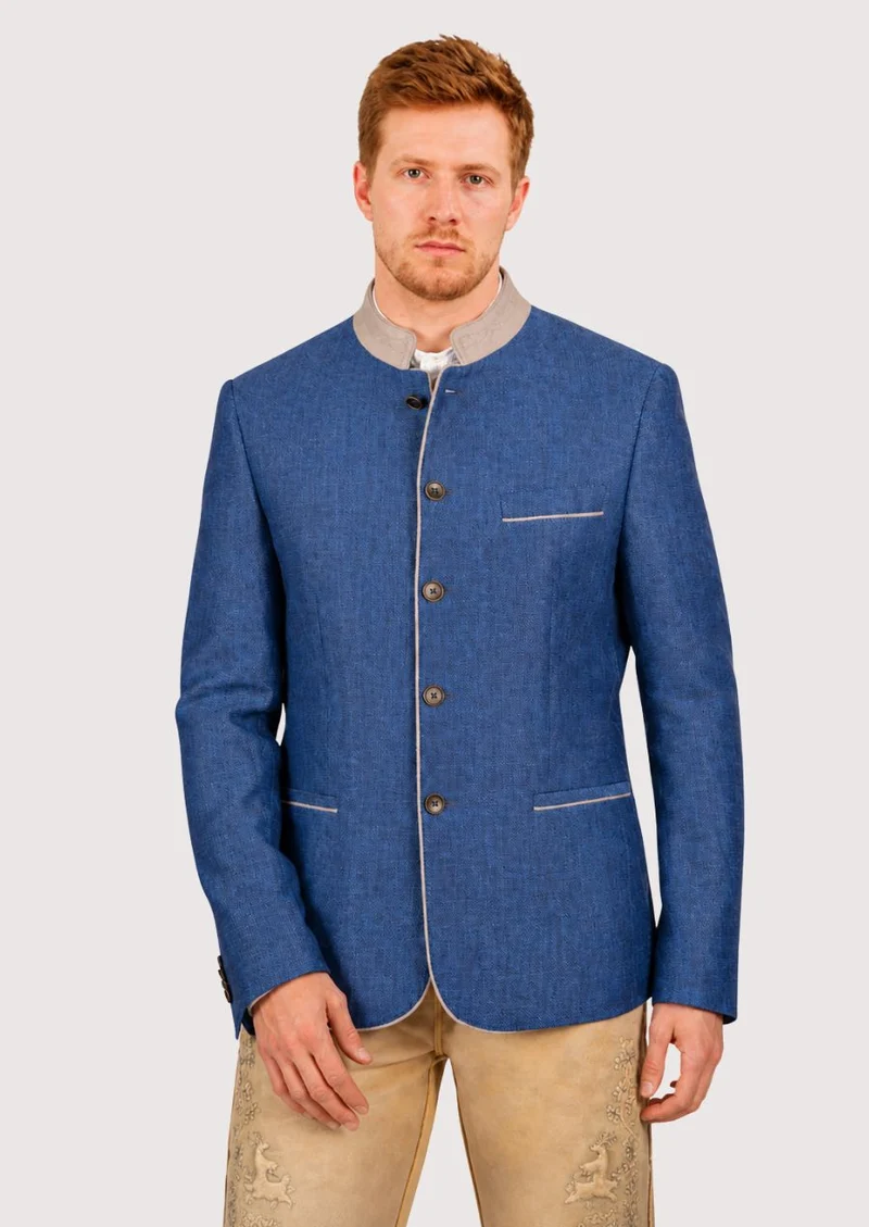 Mens Blue Trachten Jacket Slim Fit