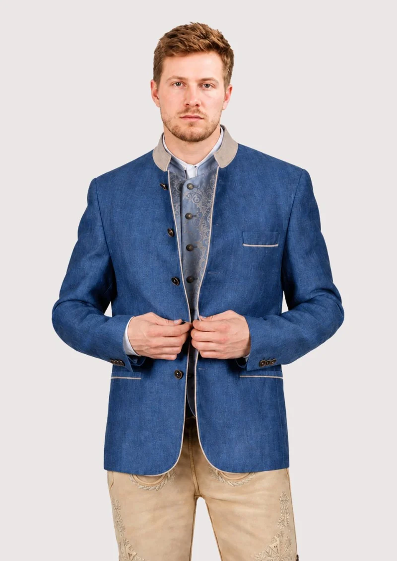 Mens Blue Trachten Jacket Slim Fit