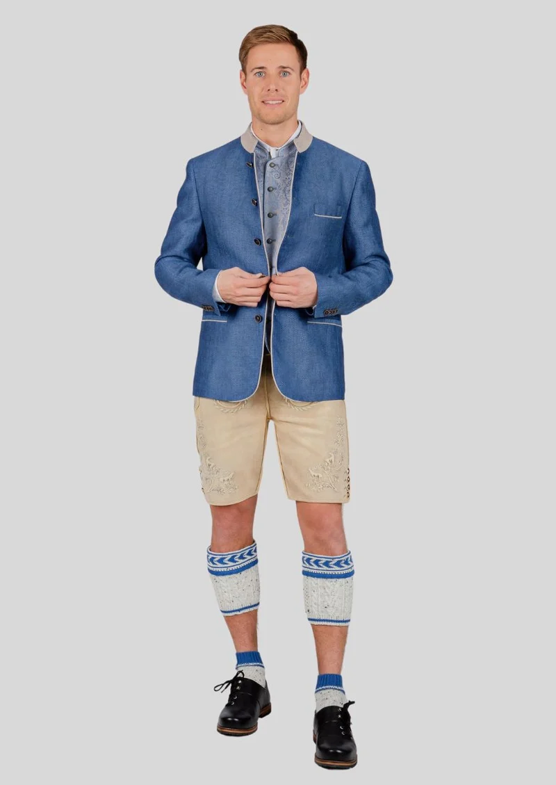 Mens Blue Trachten Jacket Slim Fit