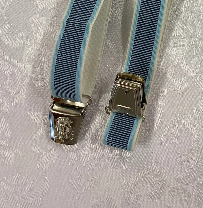 Vintage Hosenträger hellblau gestreift H-Form