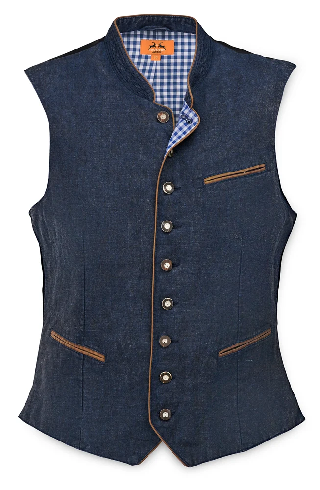 MADDOX Herren Leinen Trachten Weste "Oliver" | Marineblau