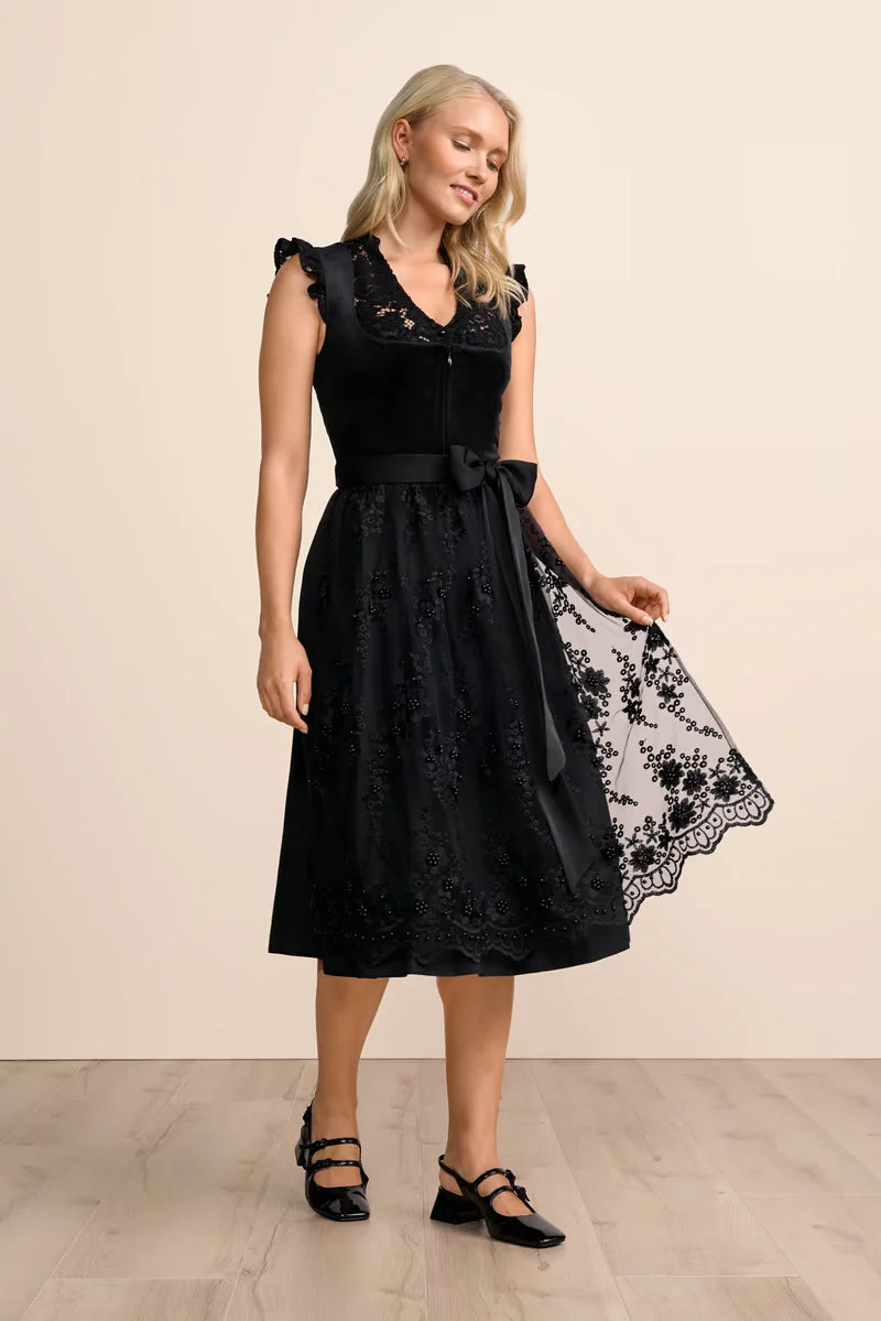 Kruger Lovira Long Dirndl, Black — 70cm 2pc Set