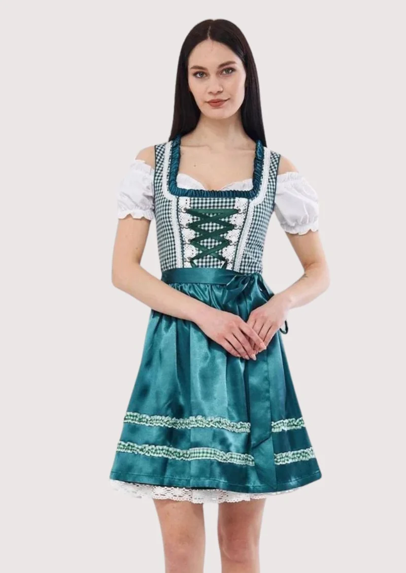 Women’s Teal Gingham Dirndl Dress