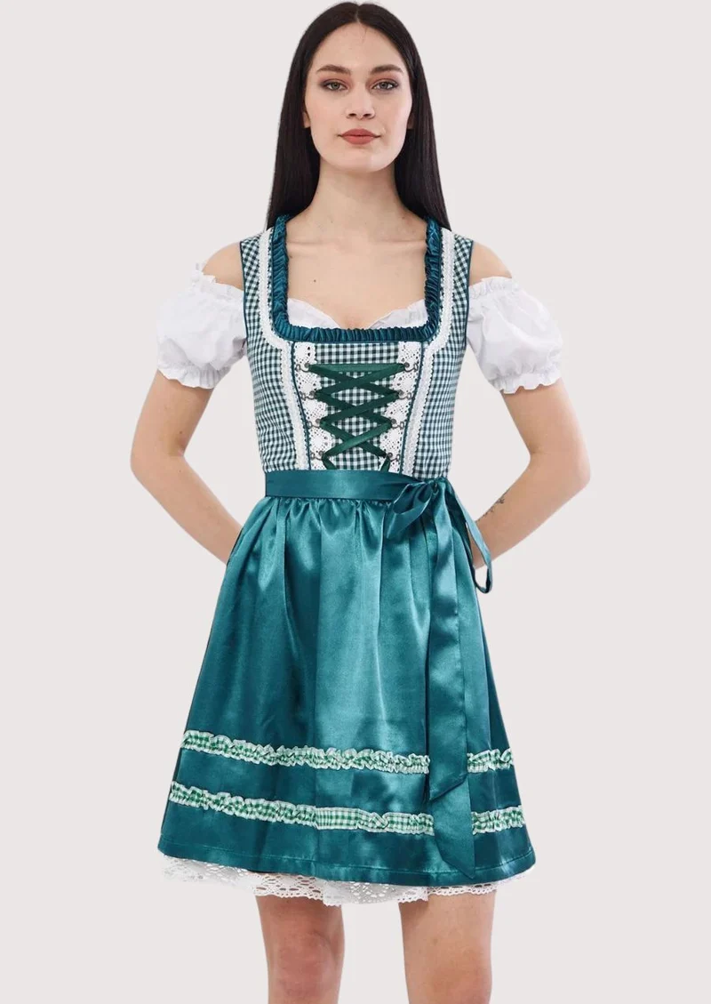 Women’s Teal Gingham Dirndl Dress