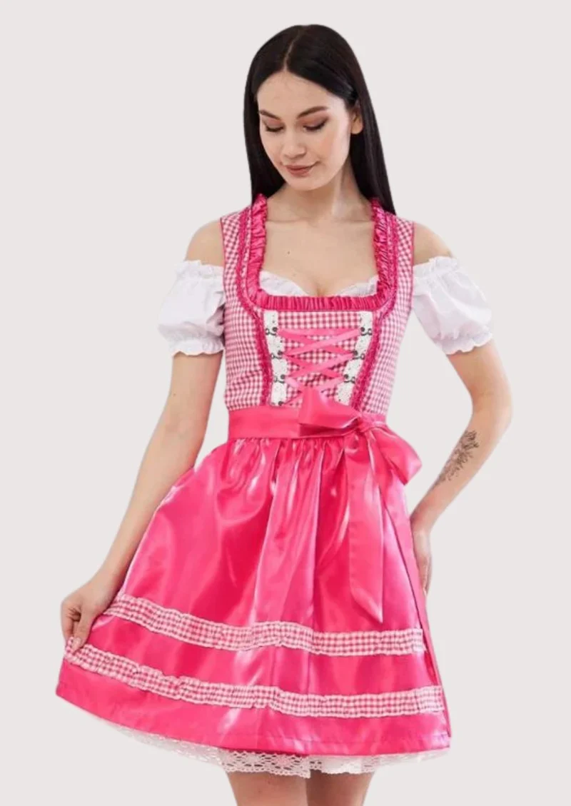 Women’s Hot Pink Satin Dirndl Outfit