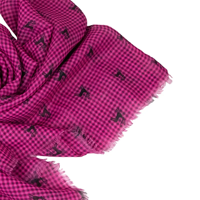 Trachten Halstuch Schal Kariert mit Hirschmotiv 185 x 70 cm | Pink