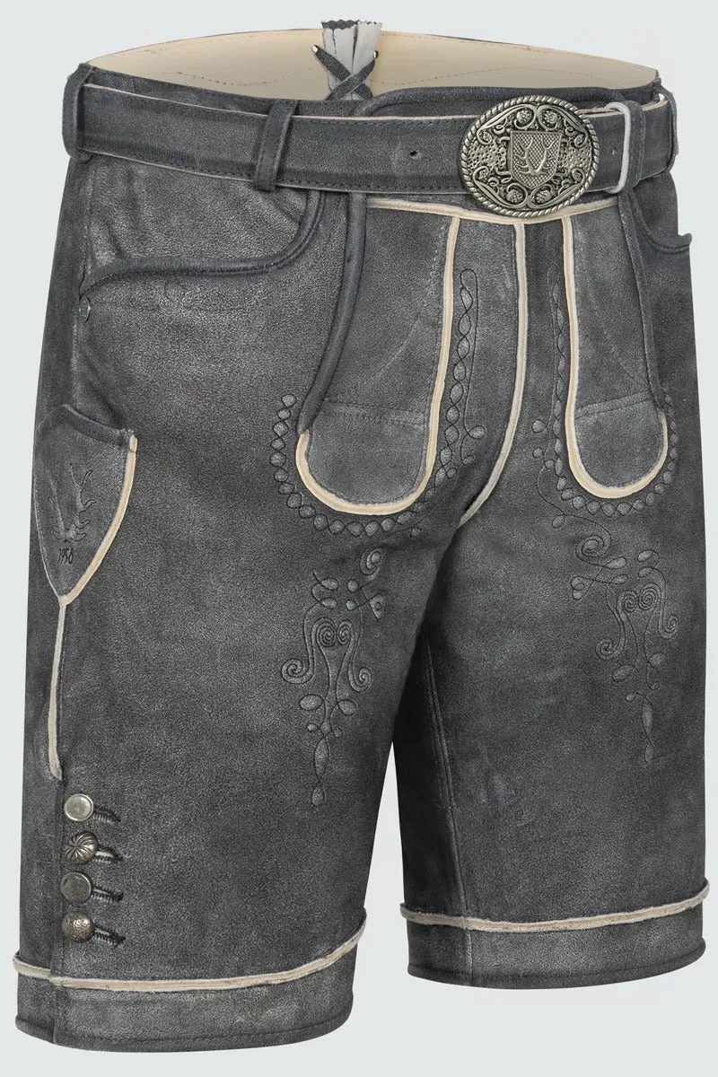 Kruger Men's Lederhosen "Kuno" with belt anthracite