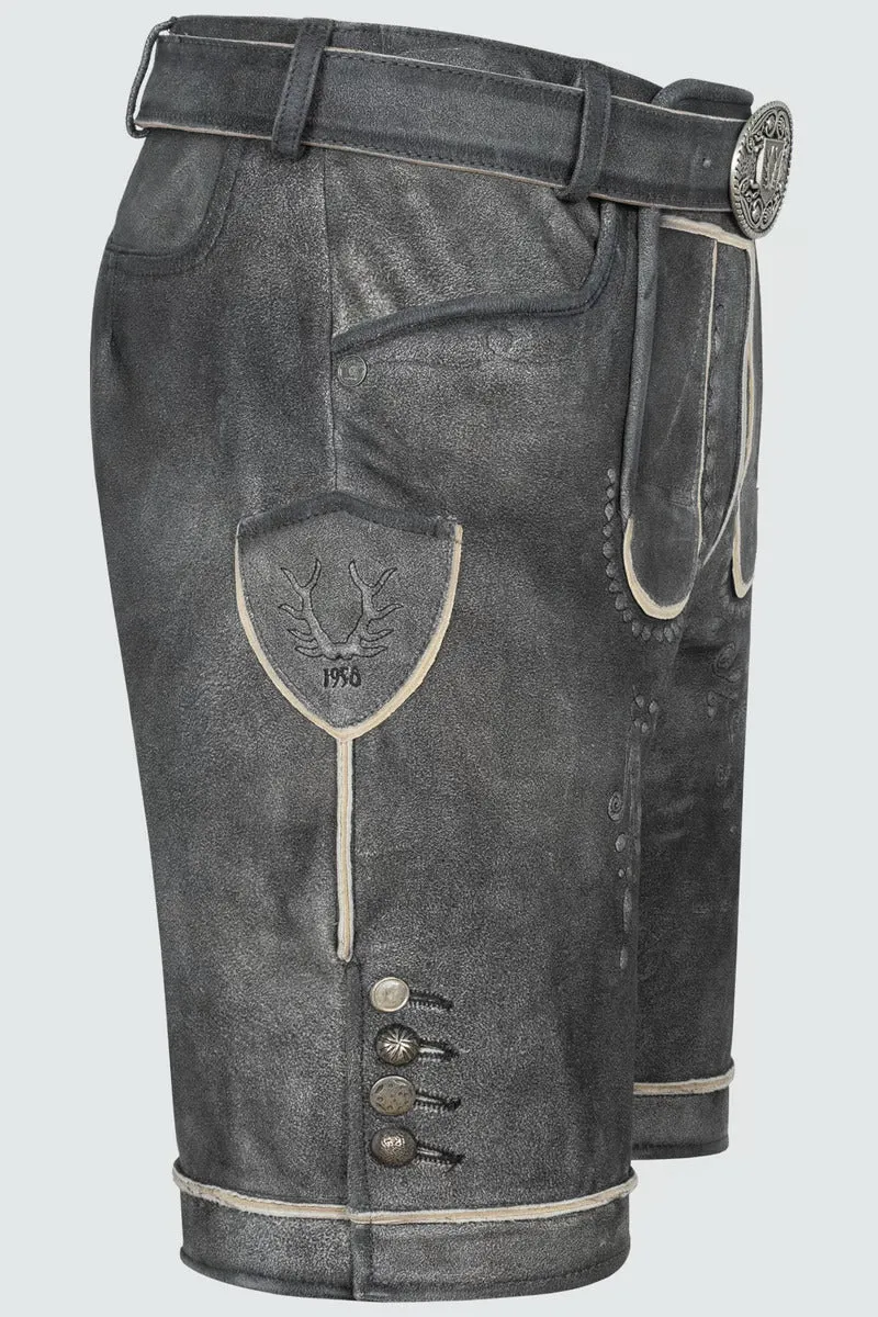 Kruger Men's Lederhosen "Kuno" with belt anthracite