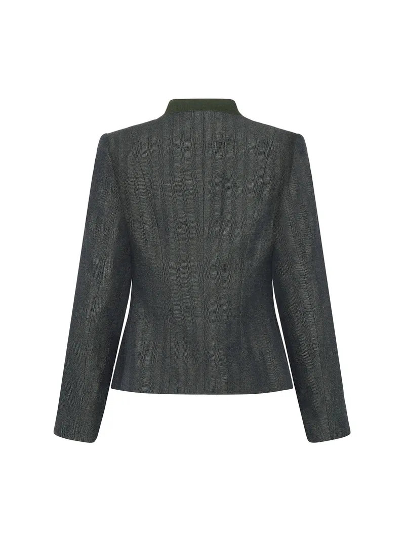 Fischgratjacke mit Stehkragen
