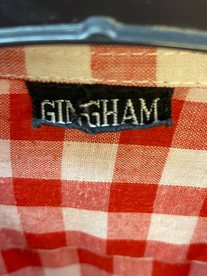 Vintage Trachtenhemd Herren rot weiß kariert Gr. 40 | Langarm