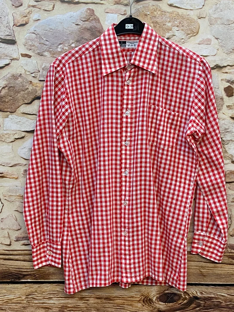 Vintage Trachtenhemd Herren rot weiß kariert Garry Duncan Gr. 39 | Langarm