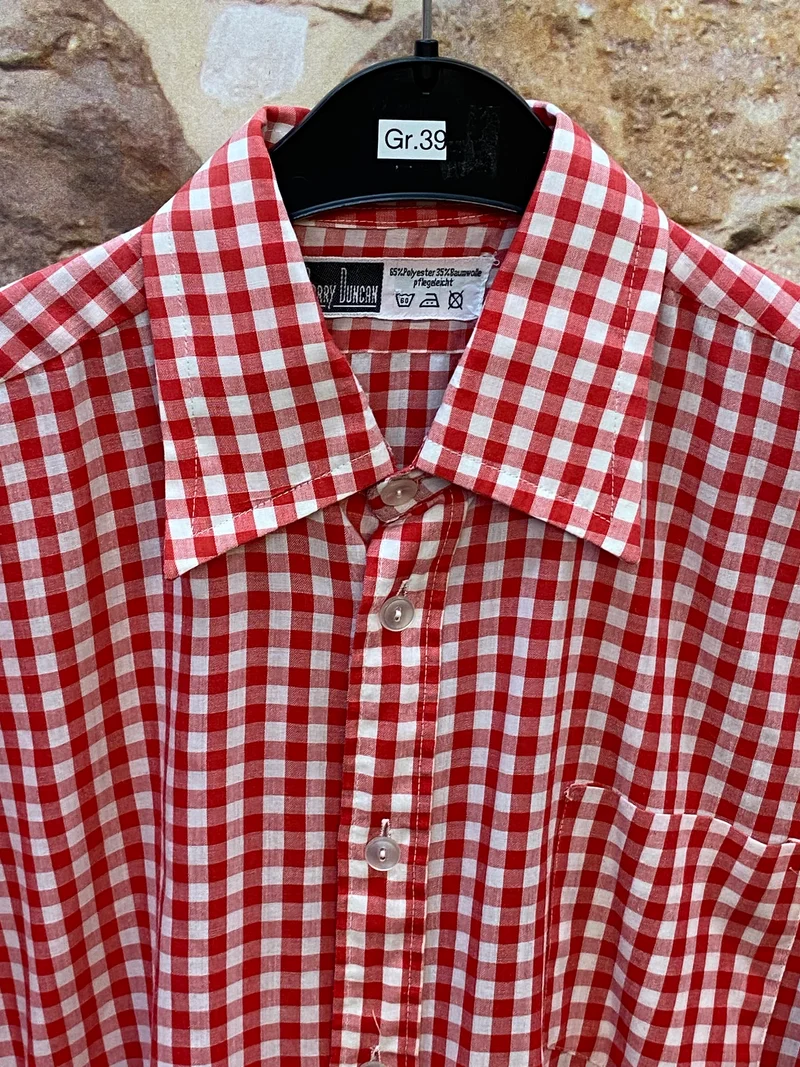 Vintage Trachtenhemd Herren rot weiß kariert Garry Duncan Gr. 39 | Langarm