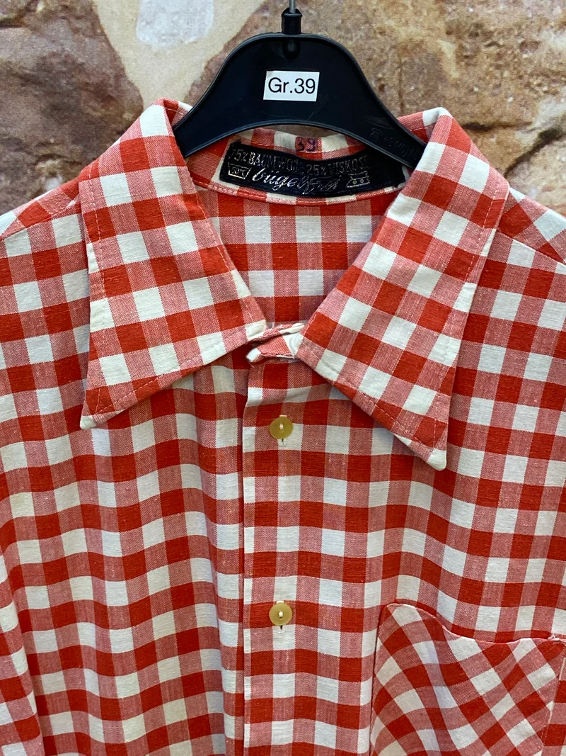 Vintage Trachtenhemd Herren rot-weiß kariert Gr. 39 | Langarm Landhausstil