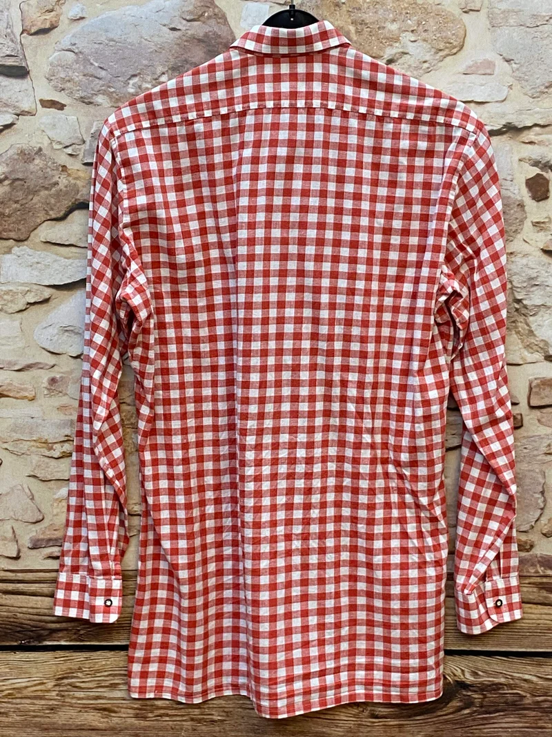 Vintage Herren Trachtenhemd rot weiß kariert Gr. 39 | Baumwolle Langarm