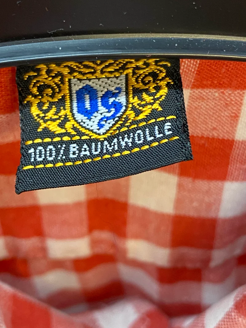 Vintage Herren Trachtenhemd rot weiß kariert Gr. 39 | Baumwolle Langarm