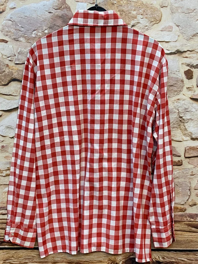 Vintage Herren Trachtenhemd rot weiß kariert Gr. 39 | Langarm