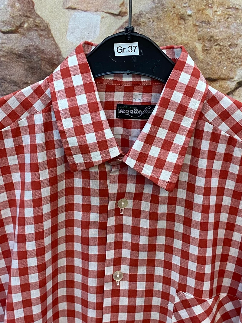 Vintage Trachtenhemd Herren Regatta Style Rot Weiß Kariert Langarm – Größe 37