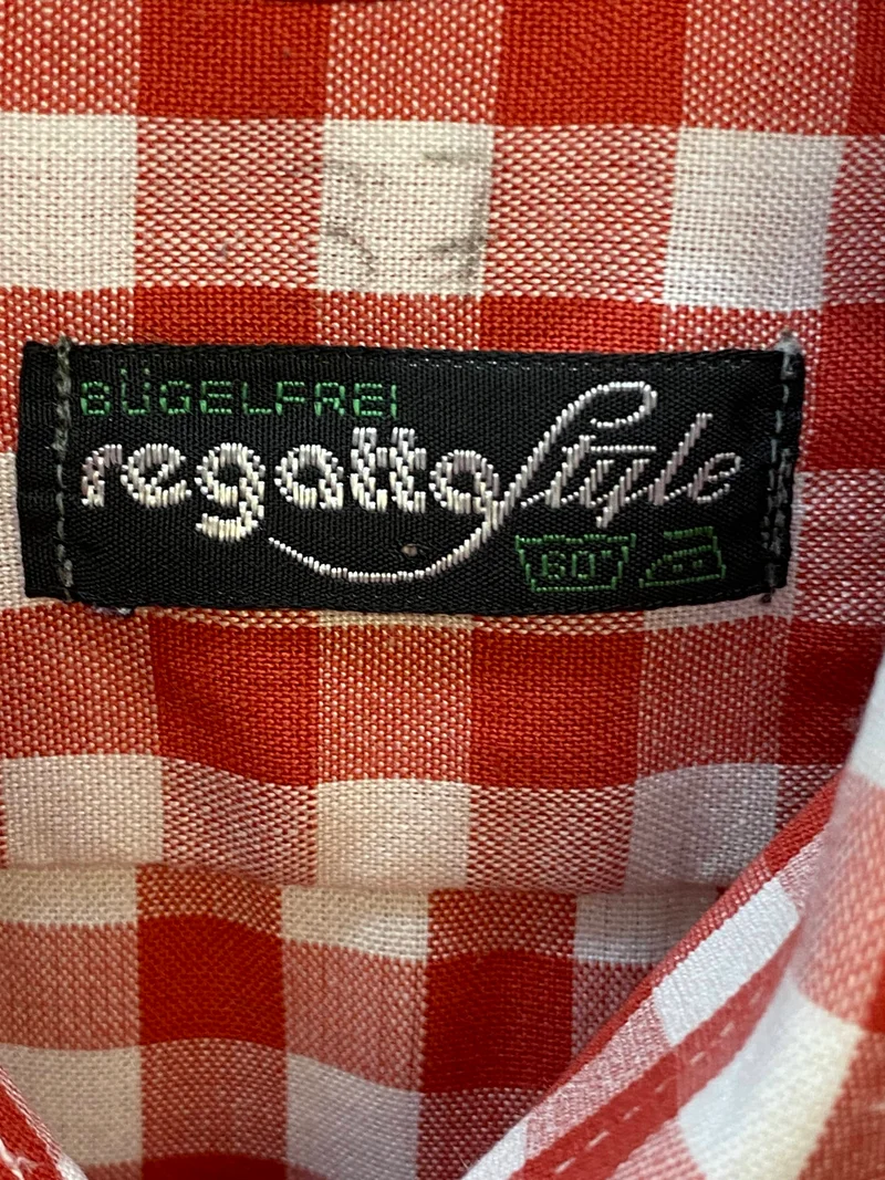 Vintage Trachtenhemd Herren Regatta Style Rot Weiß Kariert Langarm – Größe 37