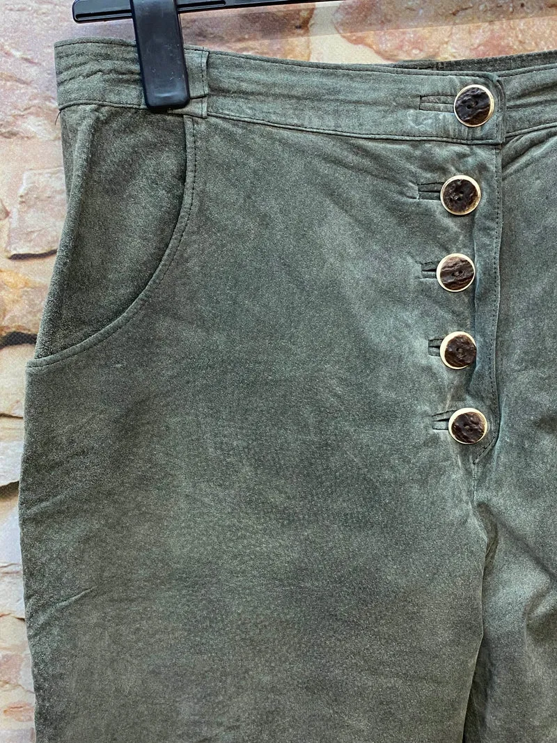 Vintage Damen Trachtenlederhose lang Gr. 46 olivgrau - Alphorn