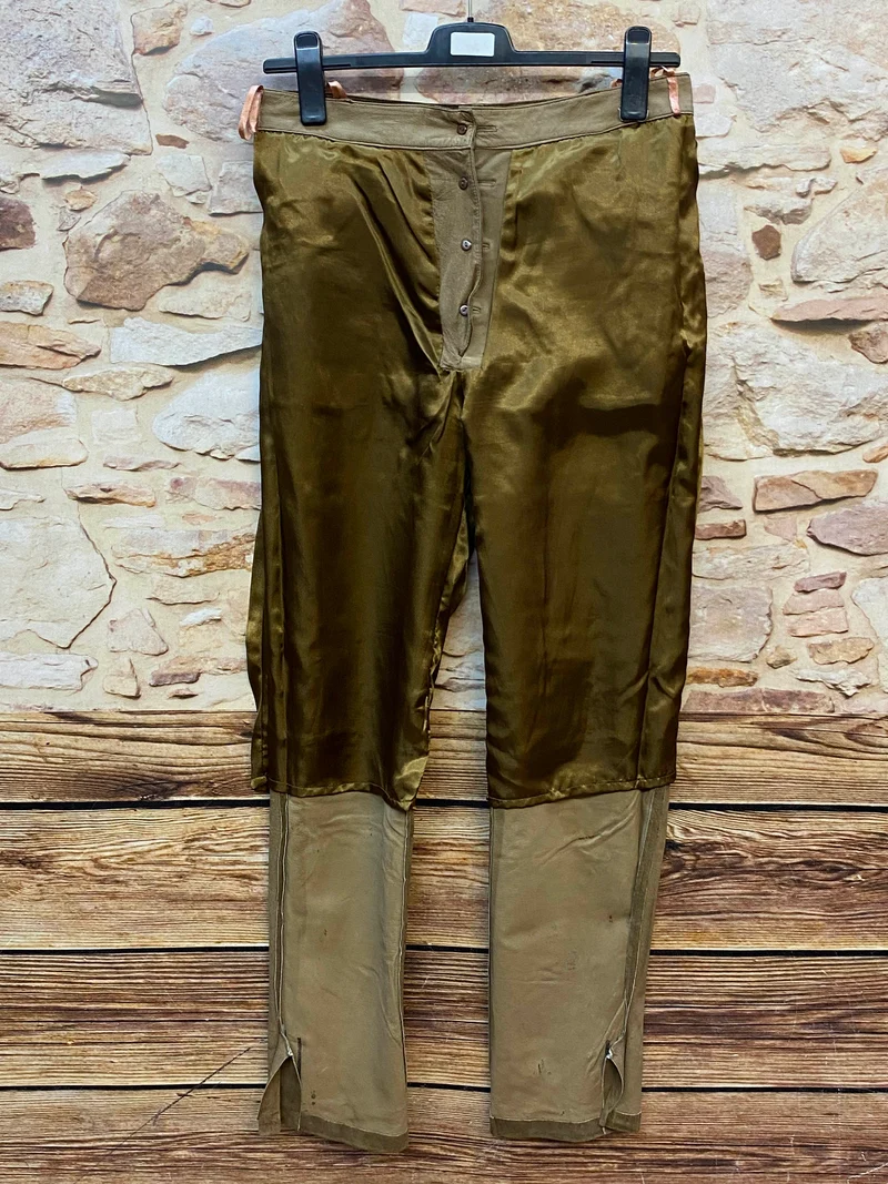 Vintage Damen Trachtenlederhose lang Olivbraun Gr. 42
