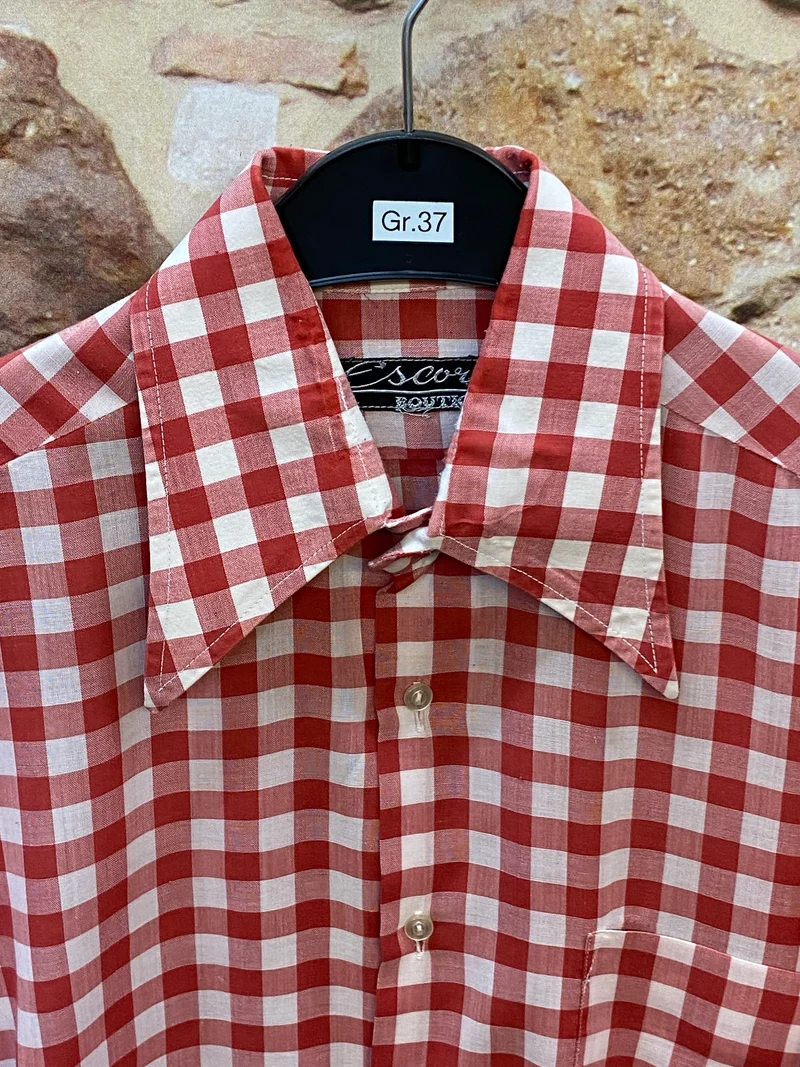 Vintage Trachtenhemd Herren Rot Weiß Großkariert – Größe 37