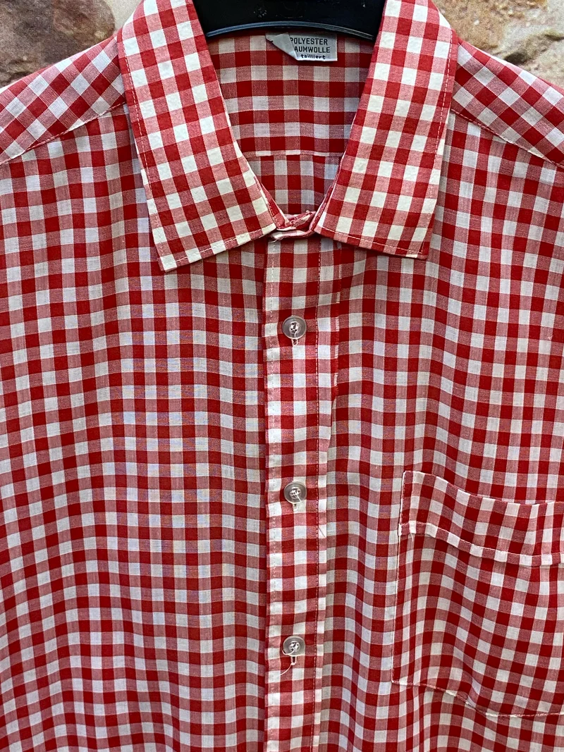 Trachtenhemd Herren Rot-Weiß Kariert Gr. 36 – Kurzarm im Landhausstil