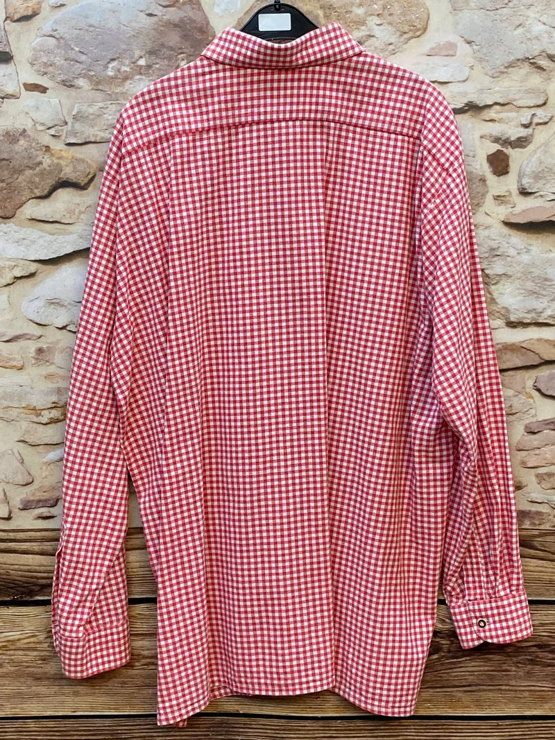 Vintage Trachtenhemd Herren Rot-Weiß Kariert Gr. 46 – Zugspitz Trachten