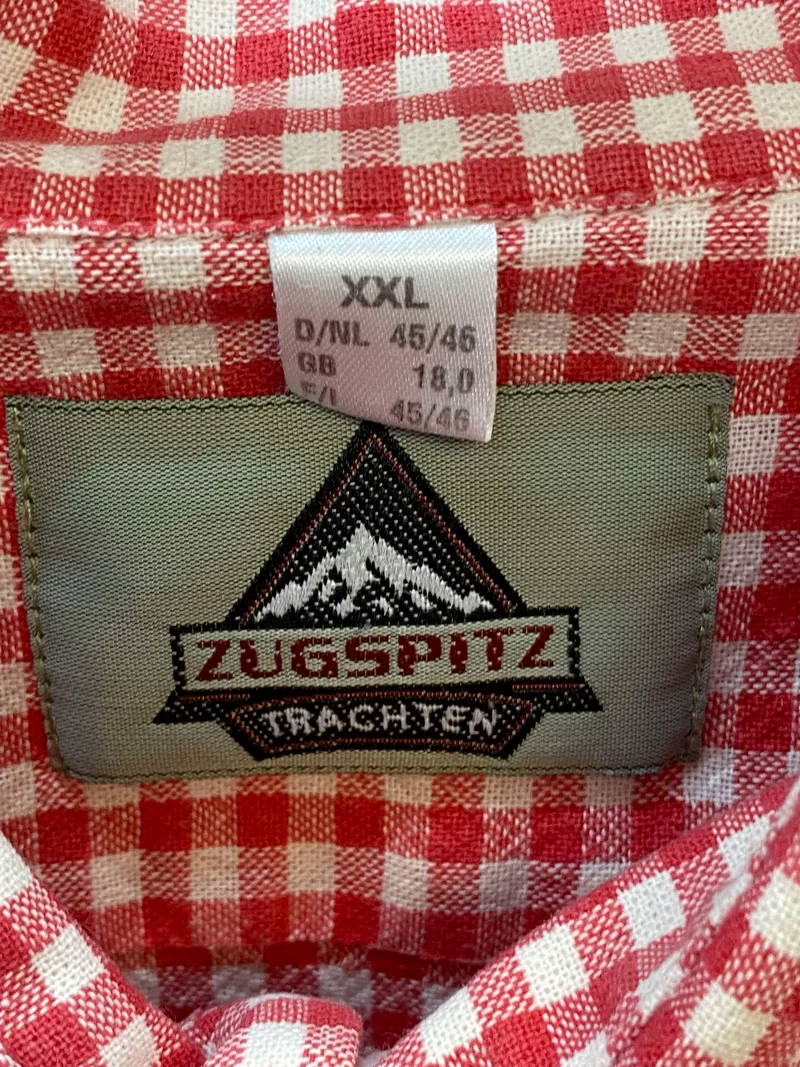 Vintage Trachtenhemd Herren Rot-Weiß Kariert Gr. 46 – Zugspitz Trachten