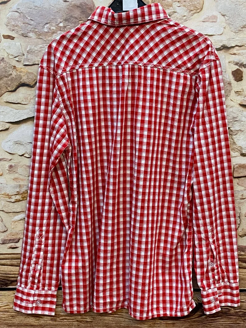 Vintage Trachtenhemd Herren Rot-Weiß Kariert Gr. 46