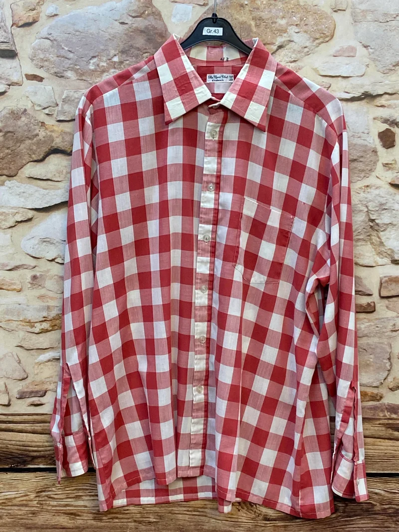 Vintage Trachtenhemd Herren Rot-Weiß Großkariert Gr. 43 – The Men’s Club Elsbach