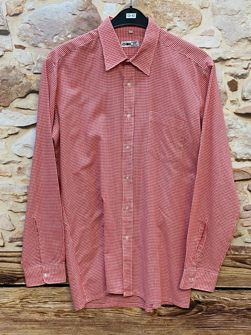 Vintage Trachtenhemd Herren Rot-Weiß Fein Kariert Gr. 42 – C&A Nil