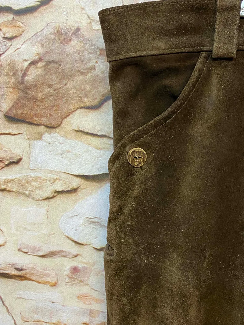 Vintage Trachten Lederhose Herren braun Gr. 30 lange Lederhose Kalbsleder