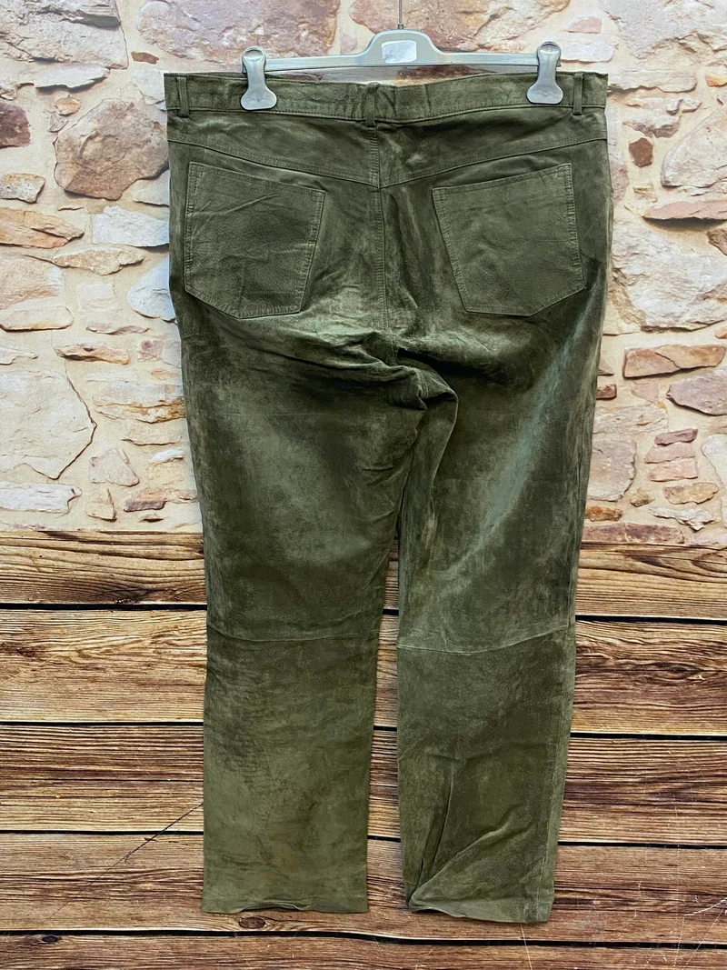 Vintage Trachten Lederhose Herren grün Gr. 58 lange Lederhose Echtleder