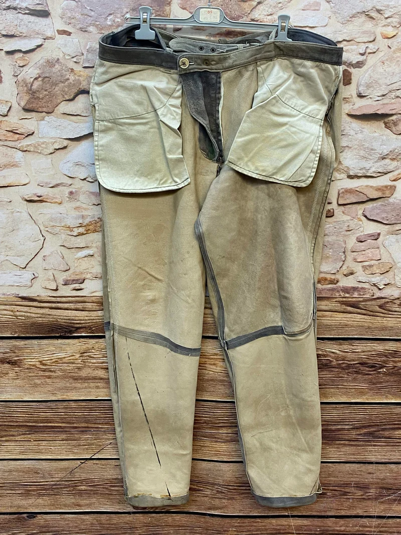 Vintage Trachten Lederhose Herren grau-grün Gr. ca. 54 lange Lederhose Echtleder mit Gürtel